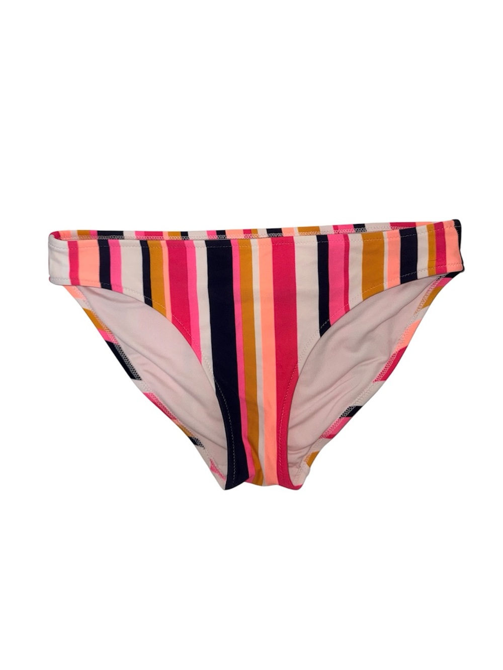 aerie Pink Multi Striped Bikini Bottom Low Rise Full Coverage Vibrant Medium